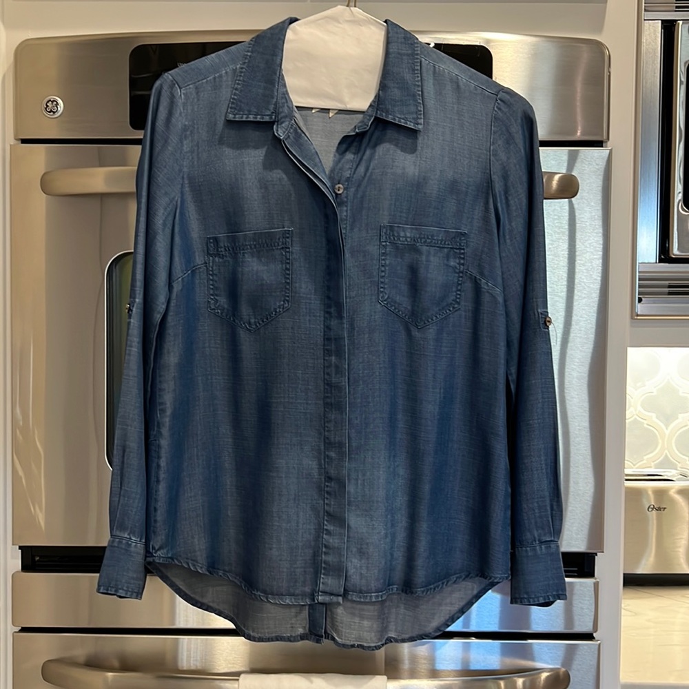 Denim long sleeve button up blouse